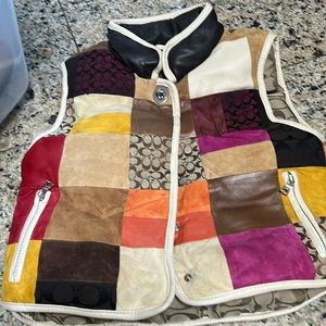 Coach patch leather, suede and canvas down puffer vest